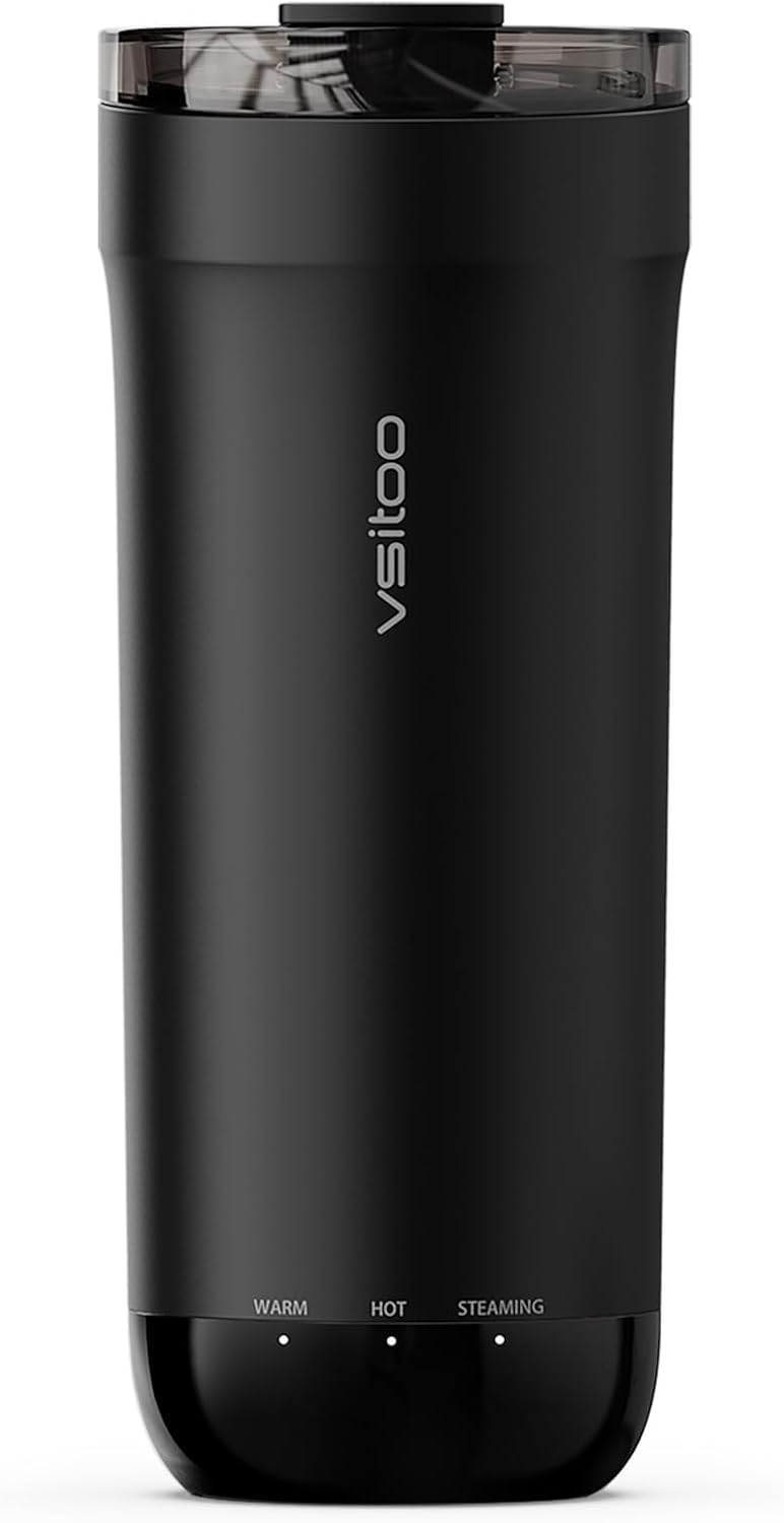 vsitoo S5 heated travel mug,16oz, Auto-Sensing AI Heats Drinks To 120-150°F Hands-Free. Temperature Control for All Cars, Perfect for Home/Office/Travel/Outdoor, Ideal Gift for Coffee Lovers - Black - Image 1